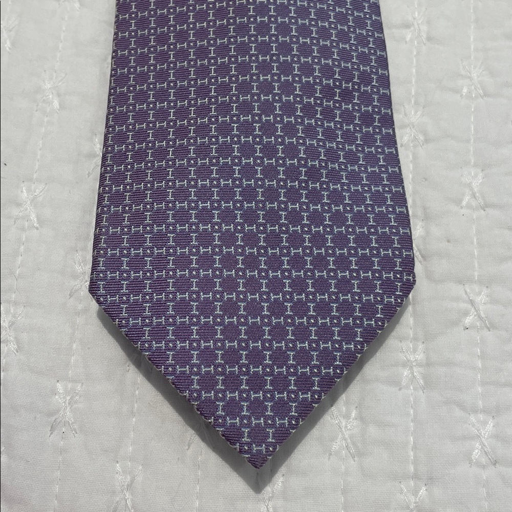 Hermes Tie - Purple and Gray Patterned Fabric